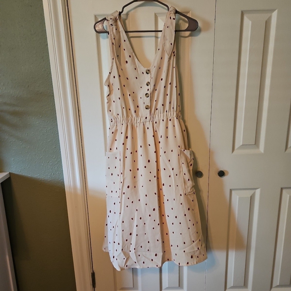 NEW Betsey Boutique Shop Small Ivory Polka Dot Sleeveless Dress